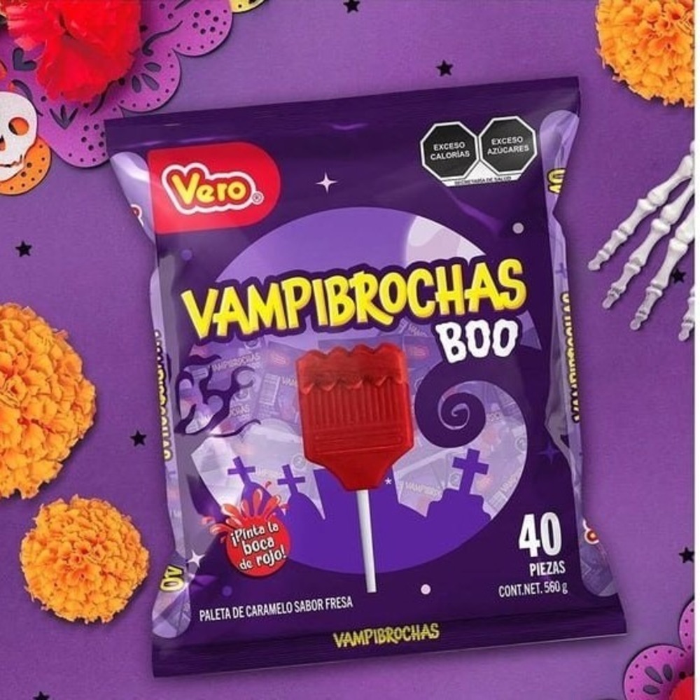 Vero Vampibrochas Boo Lollipops Unisex 40ct Red New Strawberry Candy Halloween